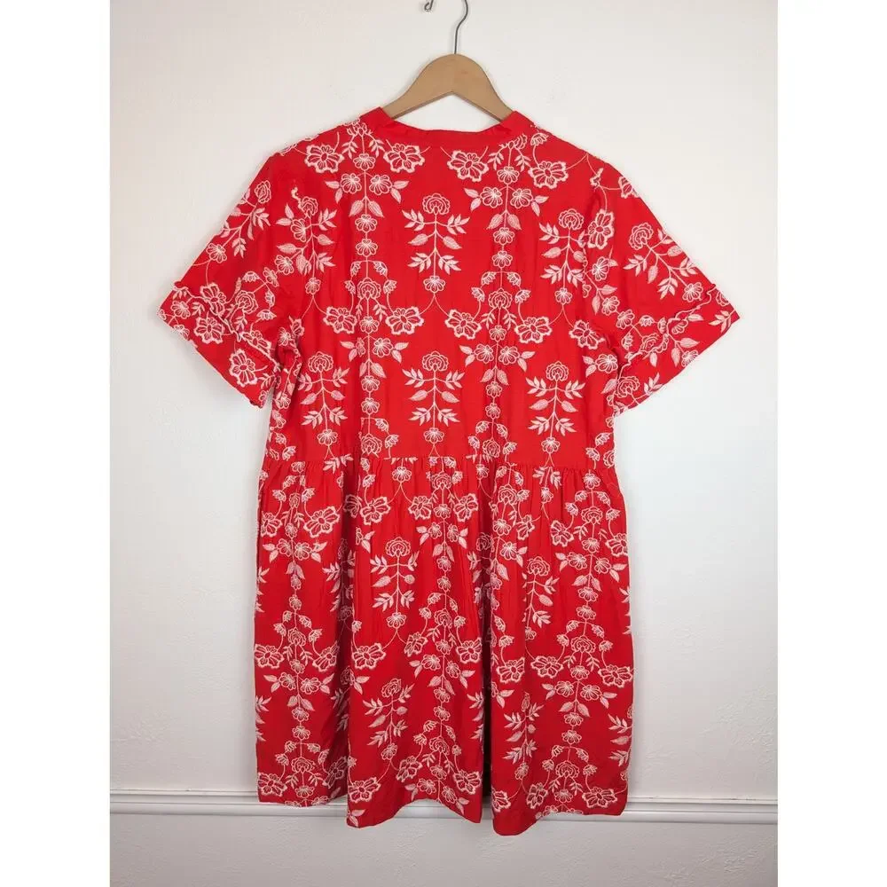 Draper James Simone Dress Floral Embroidered Ruffle Mini Cotton Red Size XL - Picture 5 of 11